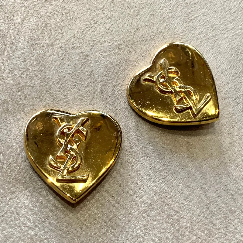 Ladies Earrings Shiny Finish -Yves Saint Laurent Vintage Gold Heart Earrings