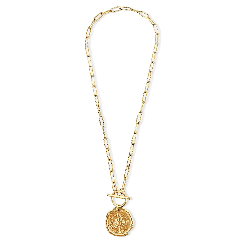 Double chain necklaces for women-Asher Compass Pendant Toggle Chain Necklace