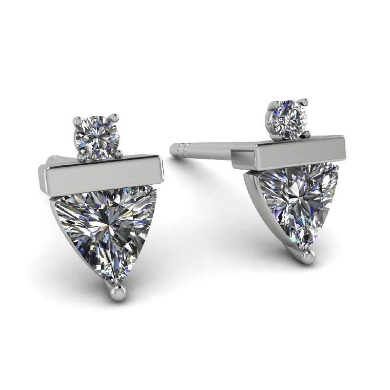 Ladies Earrings Cast -Triangle Diamond Earrings With Round Stone - Estella No. 3