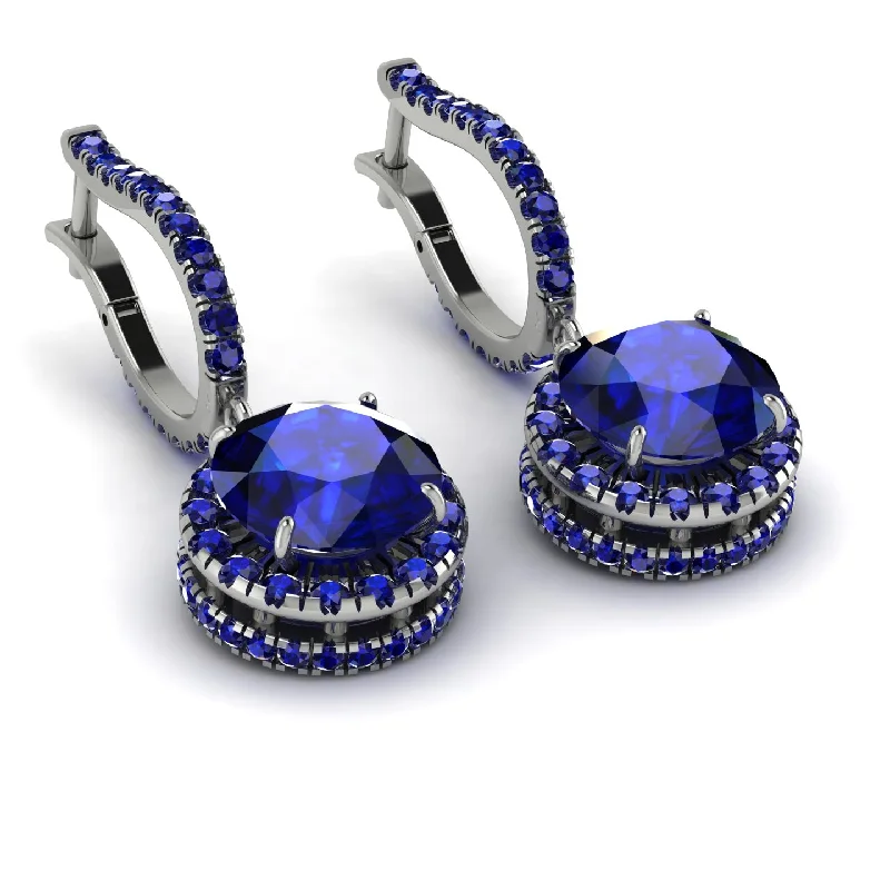 Ladies Earrings Spiked -Hidden Halo Sapphire Hoop Earrings - Catalina No. 75