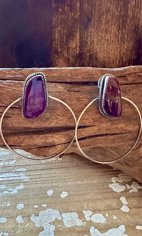 Ladies Earrings Grunge -ELOUISE KEE PURPLE Spiney Oyster Sterling Silver Hoop Earrings