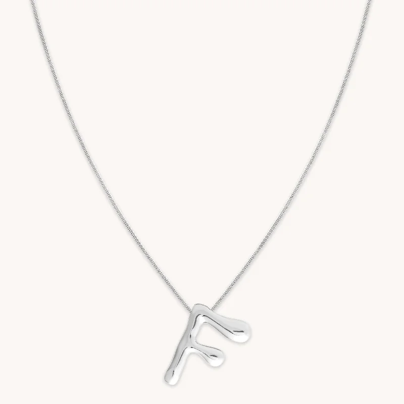 Heart-shaped necklaces for women-F Initial Bold Pendant Necklace in Silver