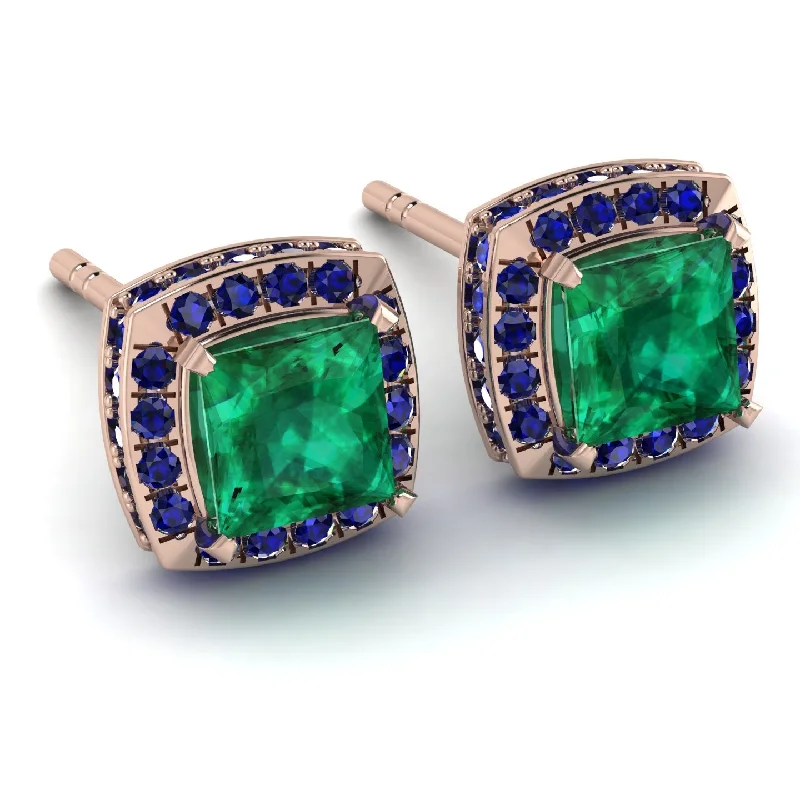 Ladies Earrings Modular -Hidden Halo Princess Emerald Earrings - Georgia No. 65