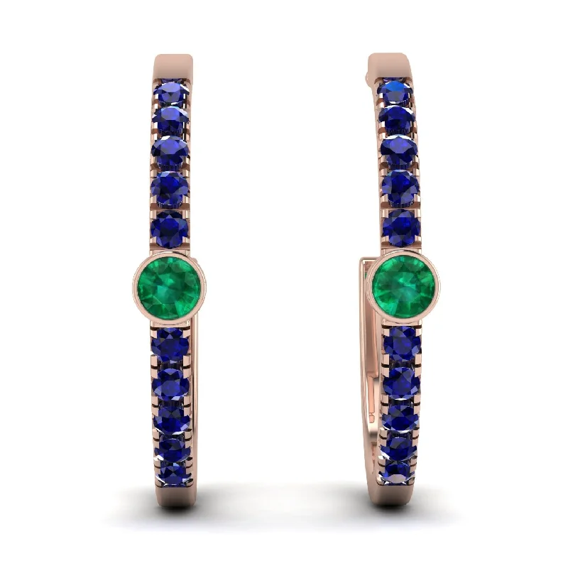 Ladies Earrings Horizontal -Hoop Emerald Earrings Micro Pave - Ansley No. 65