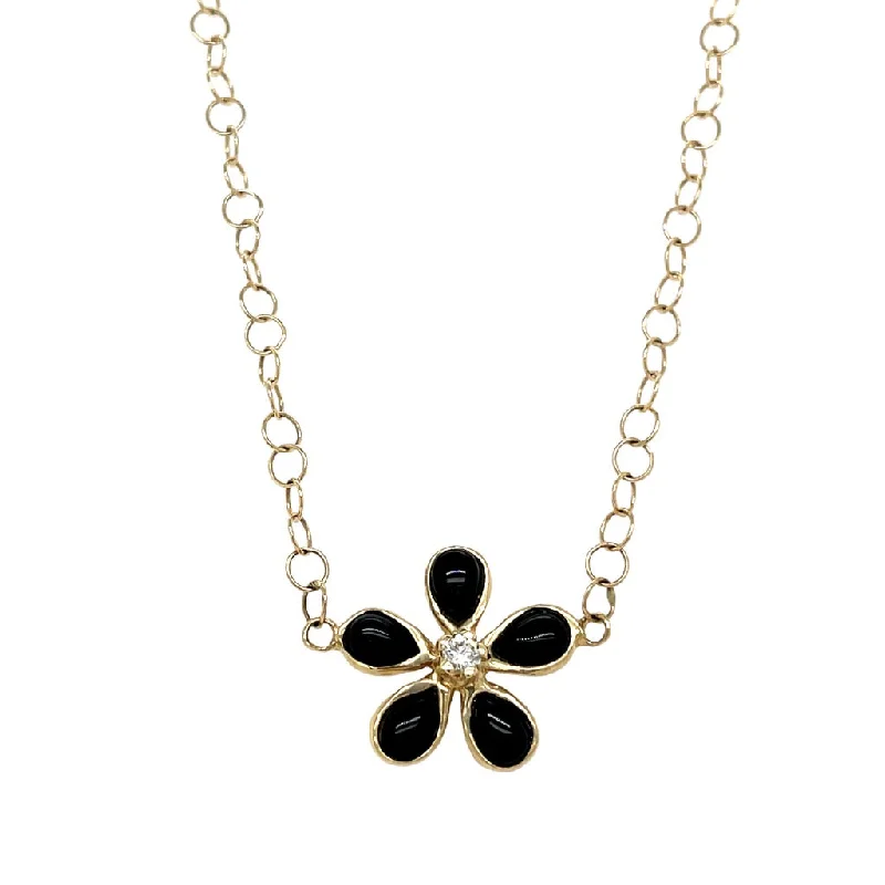 Handmade necklaces for women-Black Onyx & Diamond Orchid Adjustable Necklace