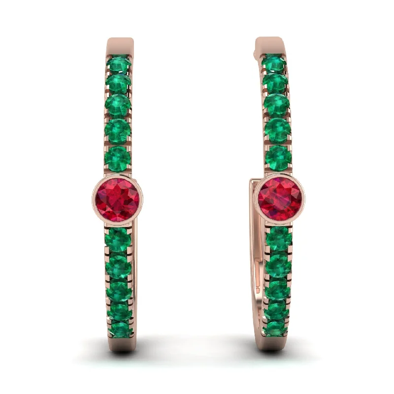 Ladies Earrings Space -Hoop Ruby Earrings Micro Pave - Ansley No. 26