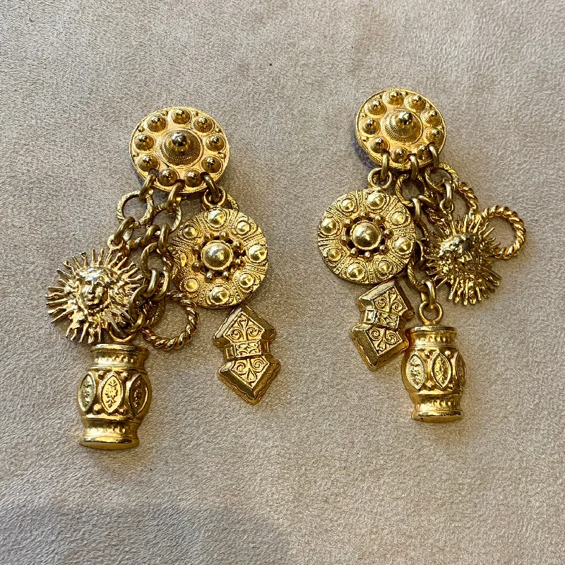 Ladies Earrings Stamped -Edouard Rambaud Gold chandelier clip on charm earrings