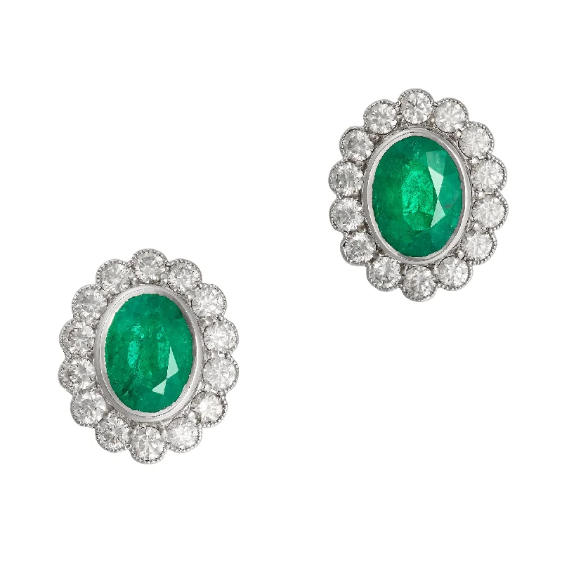 Ladies Earrings Multi Tier -*NEW* Vintage Emerald & Diamond Cluster Earrings 18ct White Gold