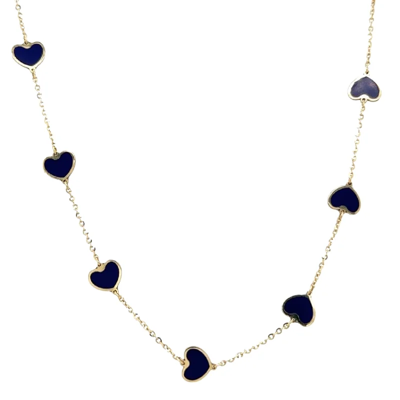 Silver necklaces for women-Mini Heart Station Necklace/ Lapis