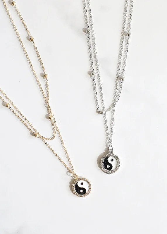 Diamond necklaces for women-Rhinestone Yin & Yang Charm Necklace