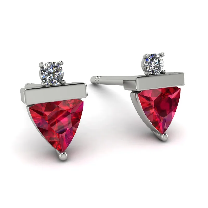 Ladies Earrings Victorian -Triangle Ruby Earrings With Round Stone - Estella No. 12