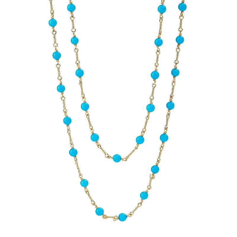 Elegant diamond necklaces for women-32 inch Turquoise Bead Link Necklace