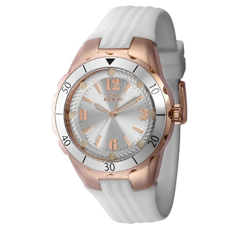 Unisex watch 2025 collection -Invicta Women's Quartz Watch - Angle Silver Dial White Silicone Rubber Strap | 40311