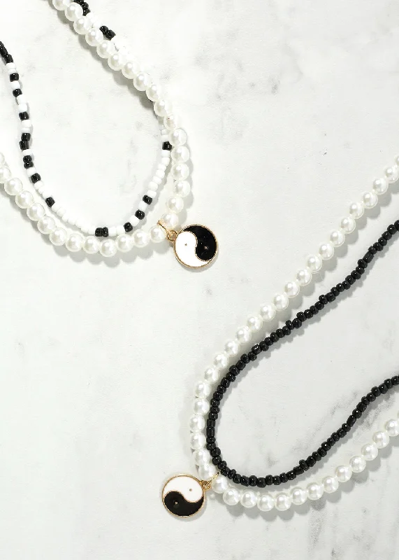 Personalized necklaces for women-2 Layered Yin Yang Pearl & bead Necklace