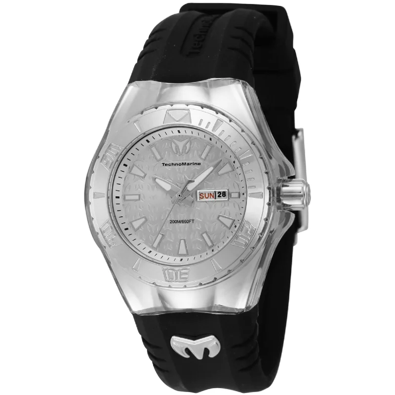 Unisex watch collector’s item -Technomarine Women's Watch - Cruise Monogram Silver Tone Dial Black Strap | TM-122016