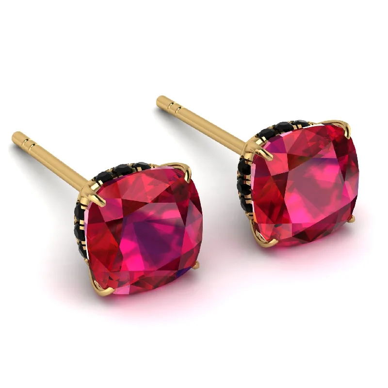 Ladies Earrings Purple -Hidden Halo Cushion Ruby Earrings - Alivia No. 40