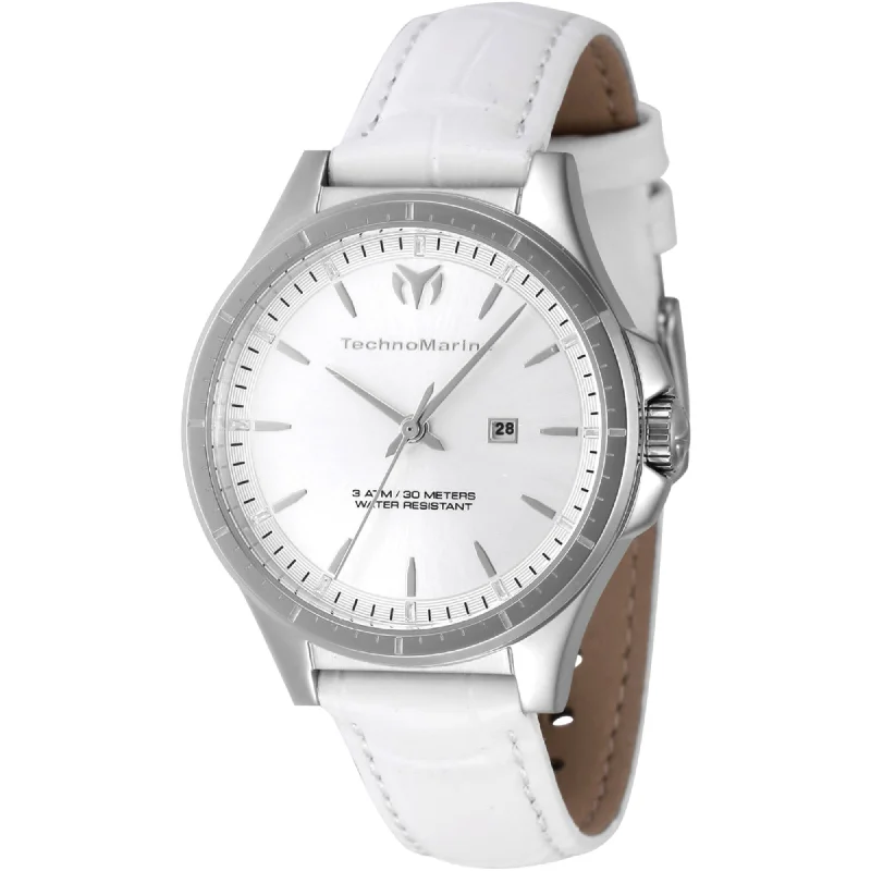 Unisex watch silicone strap -Technomarine Women's Watch - MoonSun Quartz Silver Tone Dial White Strap | TM-822039