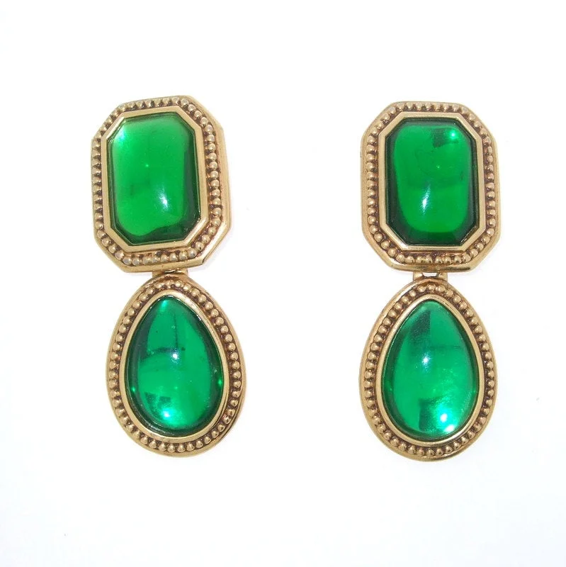 Ladies Earrings Neutral -Vintage YSL Earrings Yves Saint Laurent Statement Large green gold clip-on