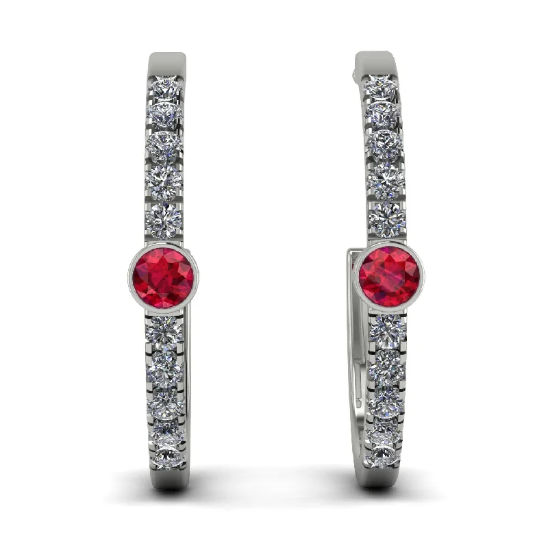 Ladies Earrings Personalized -Hoop Ruby Earrings Micro Pave - Ansley No. 12