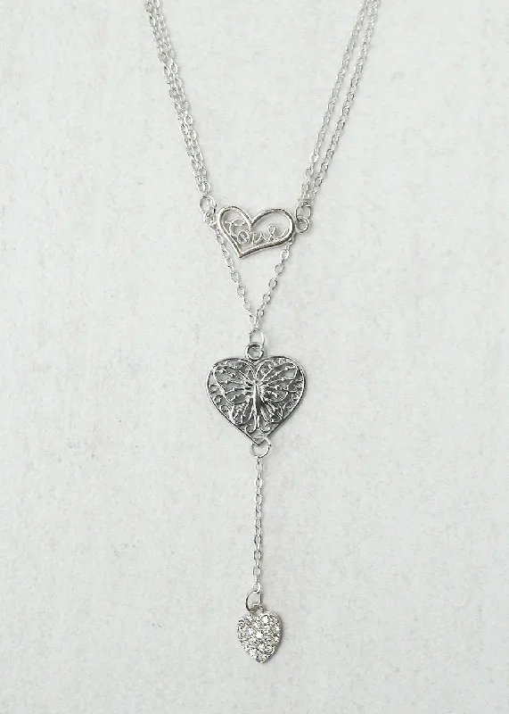 Wedding necklace sets for women-Heart Layered Necklace - Silver