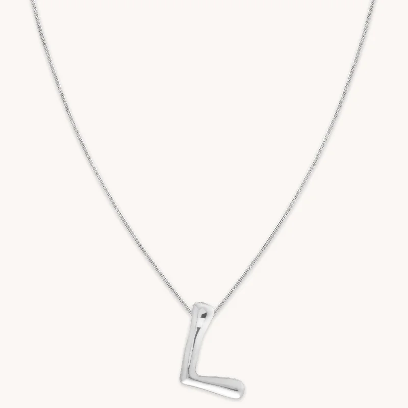 Antique necklaces for women-L Initial Bold Pendant Necklace in Silver