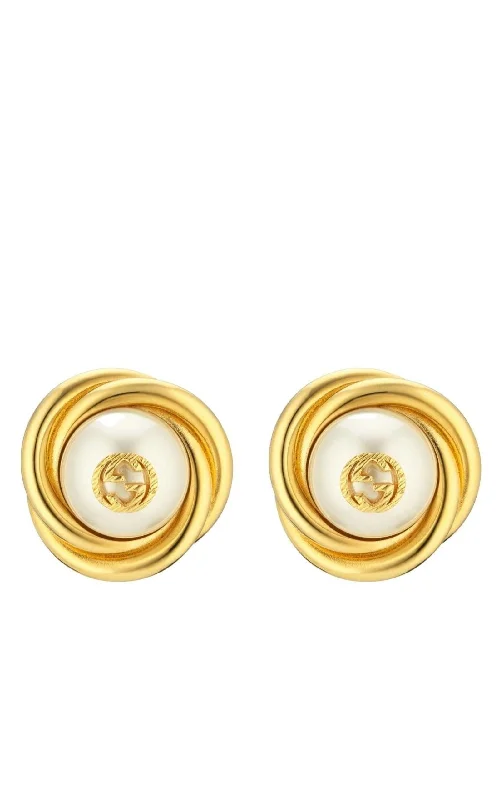 Ladies Earrings Push Back -Gold-tone Double G Faux Pearl Clip-on Earrings