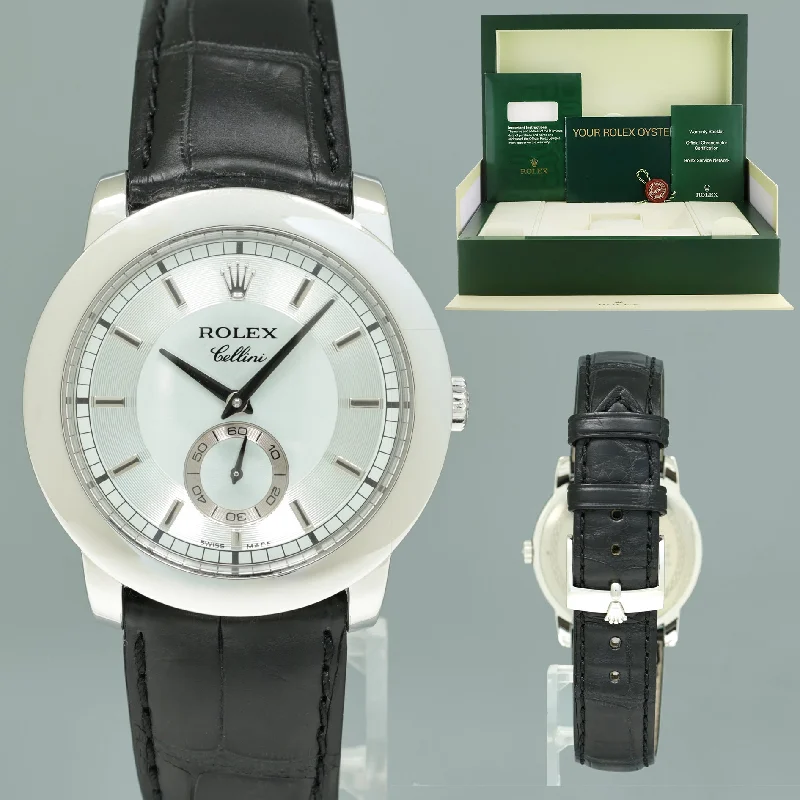 Unisex watch analog hands -MINT Rolex Cellini 5241 Glacier Platinum Leather 38mm Manual Wind Watch Box