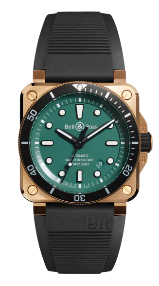 Unisex watch colorful straps -Bell & Ross BR03-92 Diver Black Green Bronze 42mm Automatic Watch