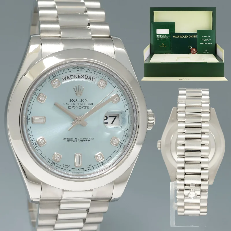 Unisex watch charging type -MINT Rolex Day-Date 41mm Glacier Blue Diamond Platinum President 218206 Watch Box