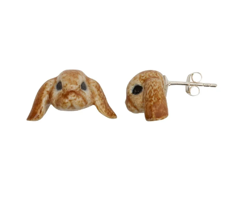 Ladies Earrings Ceramic -Floppy Eared Bunny Rabbit Earrings by AndMary