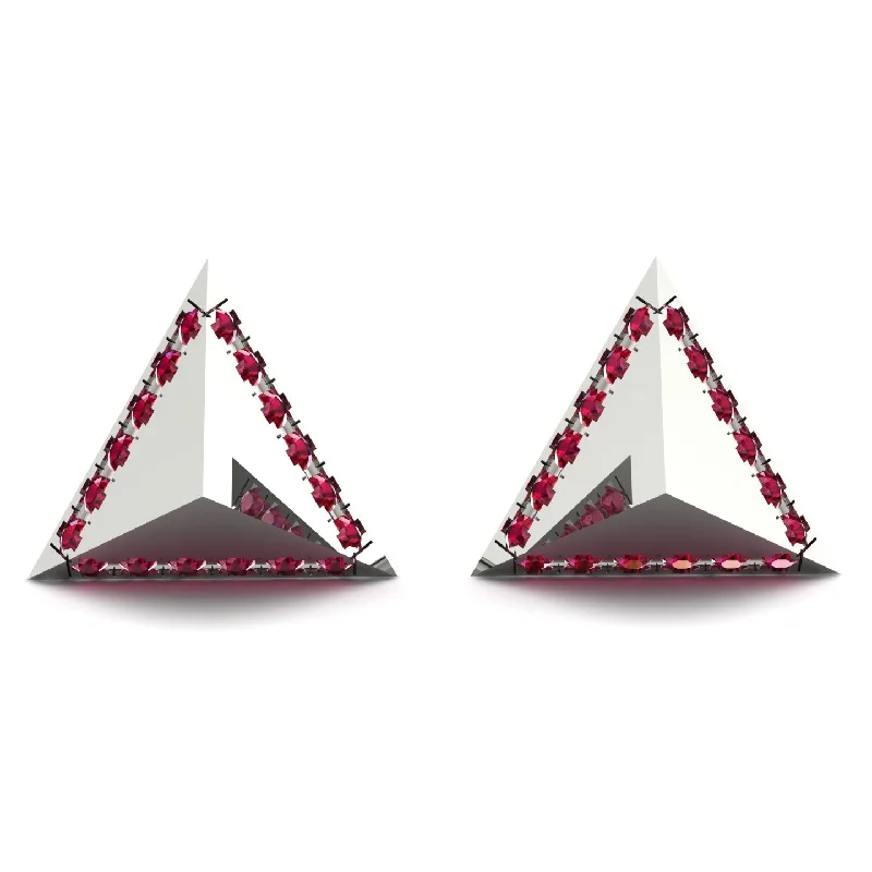 Ladies Earrings Push Back -Triangle Ruby Earrings Geometrical - Milan No. 12