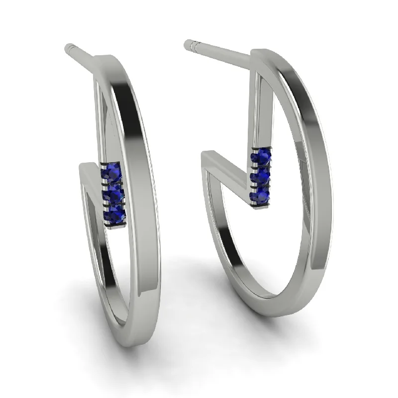 Ladies Earrings Stamped -Circle Stud Earring With Hidden Sapphire - Karter No. 15