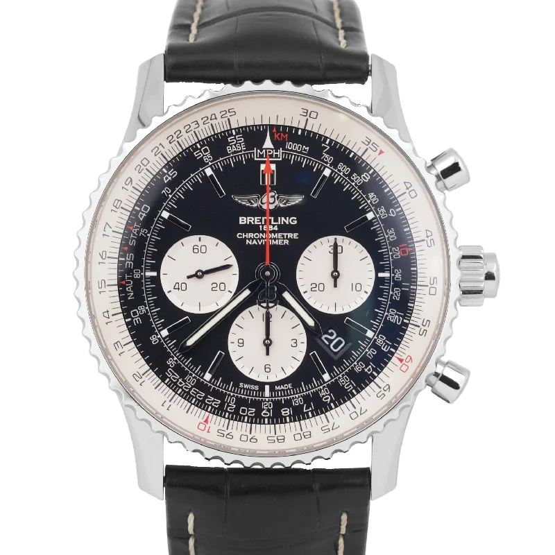 Unisex watch custom options -PAPERS Breitling Navitimer Rattrapante Chronograph Leather 45mm Watch AB0310 BOX