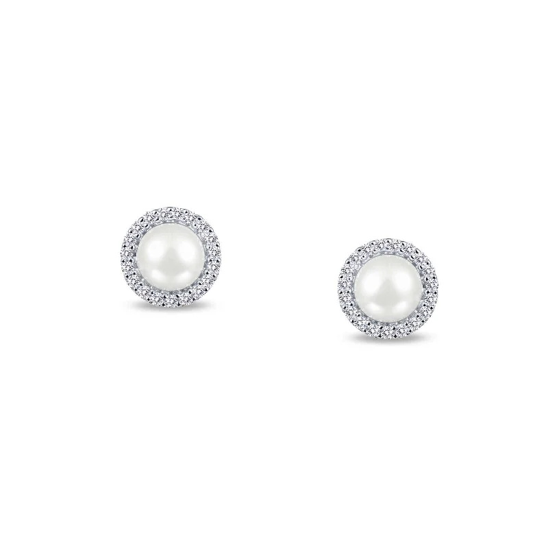 Ladies Earrings Engraved -Lafonn Simulated Diamond & Cultured Freshwater Pearl Halo Earrings E0234PLP