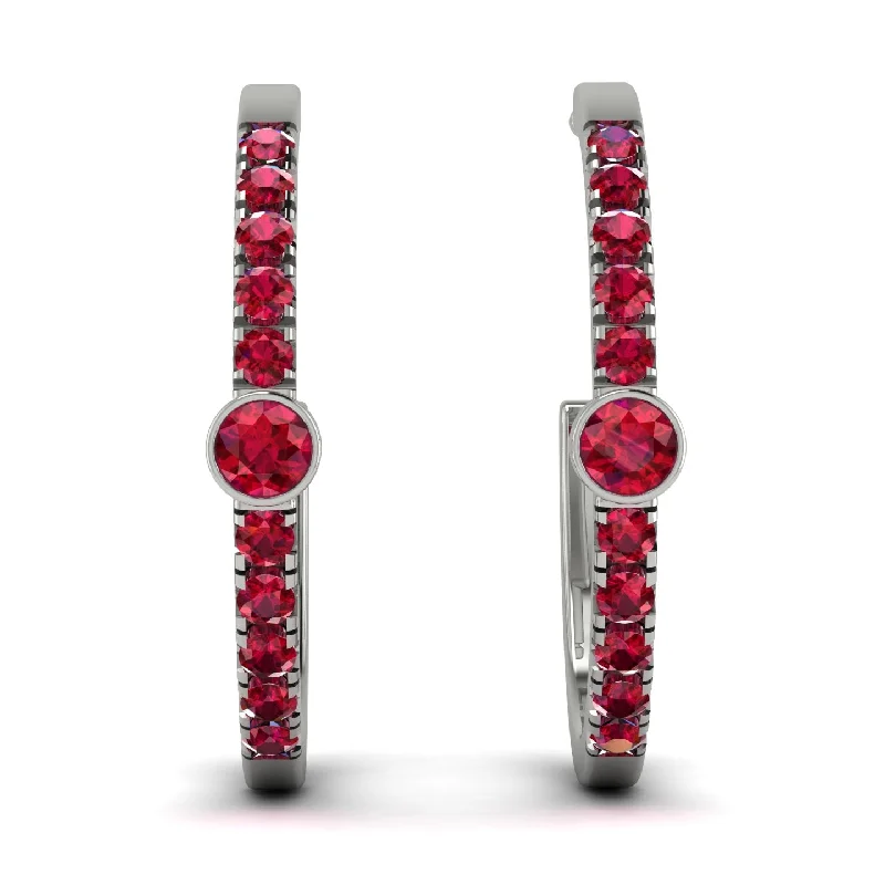 Ladies Earrings Cluster -Hoop Ruby Earrings Micro Pave - Ansley No. 57