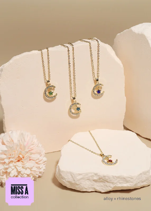 Unique gemstone necklaces for women-Miss A Birthstone Necklace - Moon + Star