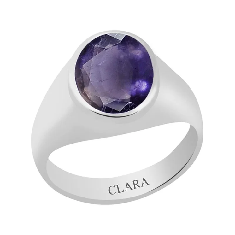 Gemstone rings for women-Certified Iolite Neeli Bold Silver Ring 4.8cts or 5.25ratti