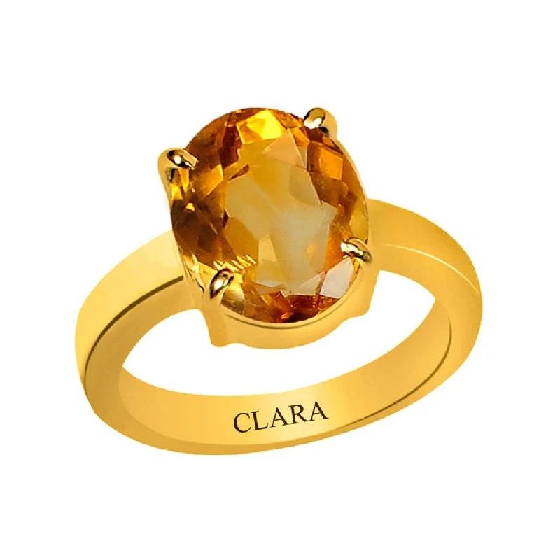 Thin rings for women-Certified Citrine Sunehla Prongs Panchdhatu Ring 7.5cts or 8.25ratti