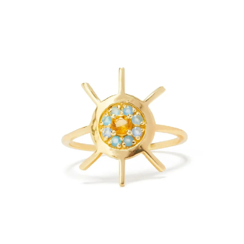 Customizable rings for women-SOL Ring with Blue Chalcedony & Citrine Natural Stone