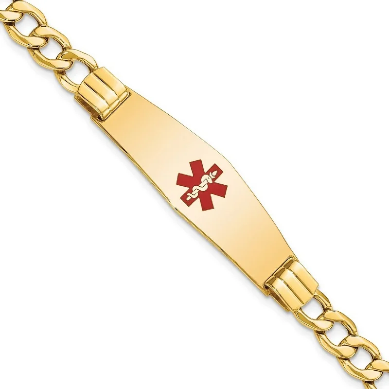 Ladies Bangles Geometric -Curata 14k Yellow Gold 13.2mm Engravable Medical Red Enamel Curb Link ID Bracelet