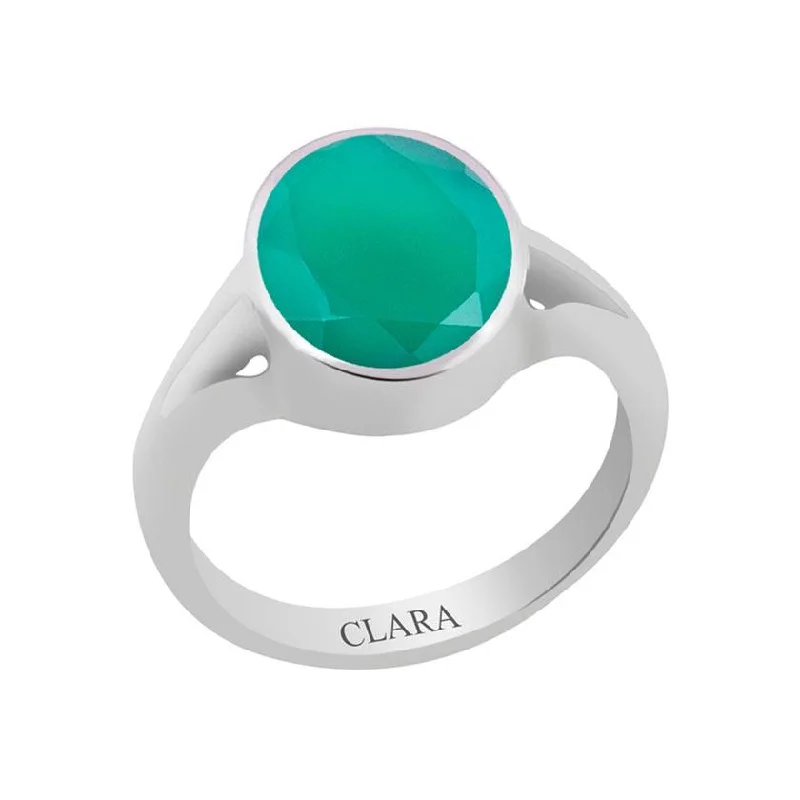 Custom gemstone rings for women-Certified Green Onyx Haqiq Zoya Silver Ring 4.8cts or 5.25ratti