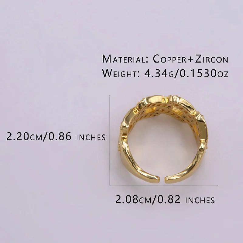 Handcrafted rings for women-Glam Shiny Geometric Copper Plating Inlay Zircon 18k Gold Plated Open Rings