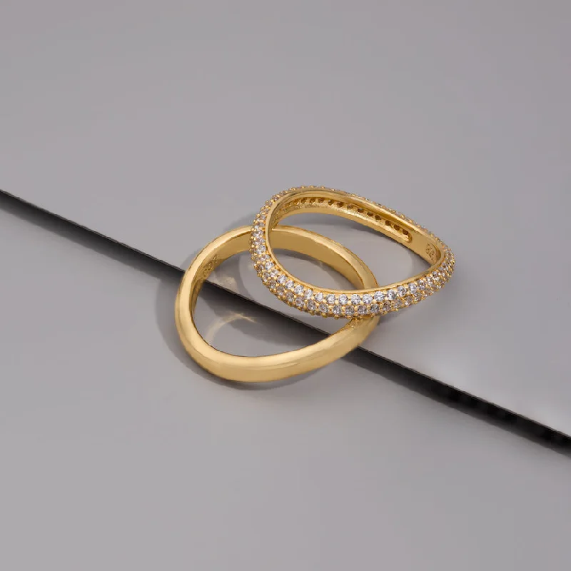 Large diamond rings for women-Wave Pave 14K Gold Vermeil Ring Set