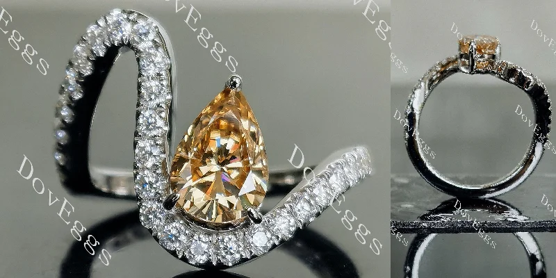 Diamond-studded rings for women-Doveggs pear curved wave pave colored moissanite ring