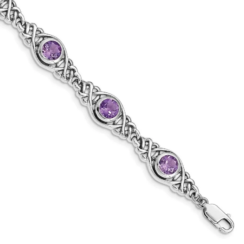 Ladies Bangles Personalized -Curata 925 Sterling Silver Polished Amethyst Bracelet 7.25 Inch Lobster Claw