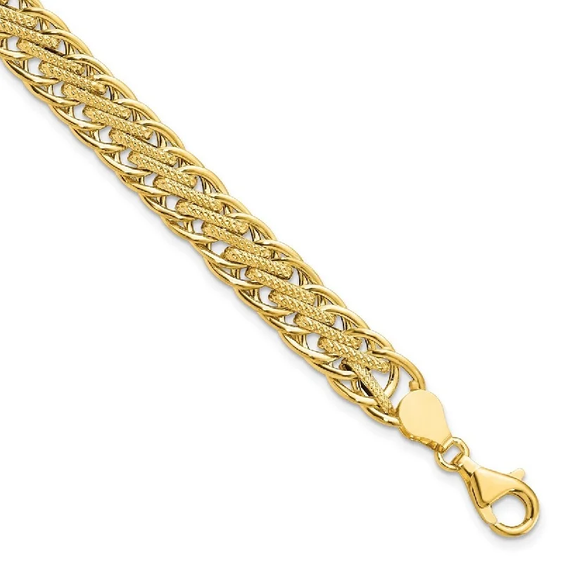 Ladies Bangles Textured -Curata 14k Yellow Gold Polished and Textured Fancy Link Bracelet 7.75 Inch