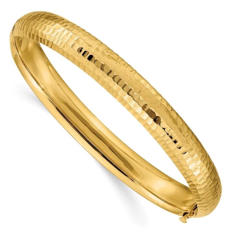 Ladies Bangles Statement -Curata 14k Yellow Gold 8.75mm Hammered Fancy Hinged Cuff Stackable Bangle Bracelet