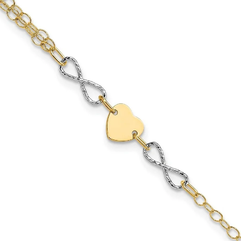 Ladies Bangles Oval -Curata 6.8mm 14k Two tone Gold Polished Infinity and Love Heart Bracelet 7 Inch