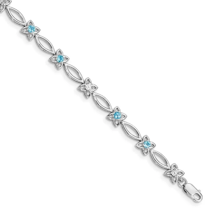 Ladies Bangles White -Curata 925 Sterling Silver Polished Lobster Claw Closure Blue Topaz and Diamond Bracelet