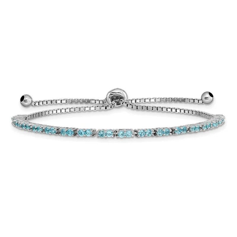 Ladies Bangles Colorful -Curata 925 Sterling Silver Rhodium Plated December Light Blue CZ Cubic Zirconia Simulated Diamond Adj Bracelet